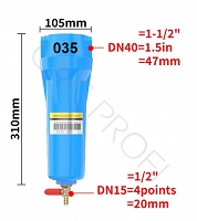 Precyzyjny filtr sprężonego powietrza 035 do pyłu Q 3 mikrony